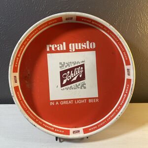 Vintage 1965 Schlitz Beer Tray Real Gusto In A Great Light Beer 12" Round Red